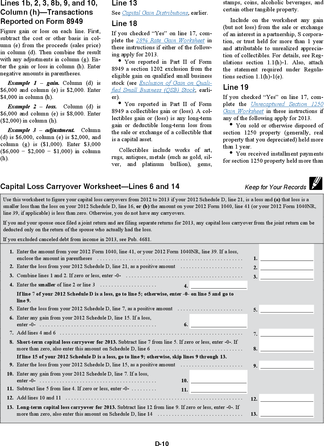 Free Worksheet Capital Loss Carryover Worksheet 2013 form 8949 online generation of irs schedule d and for just 10 00