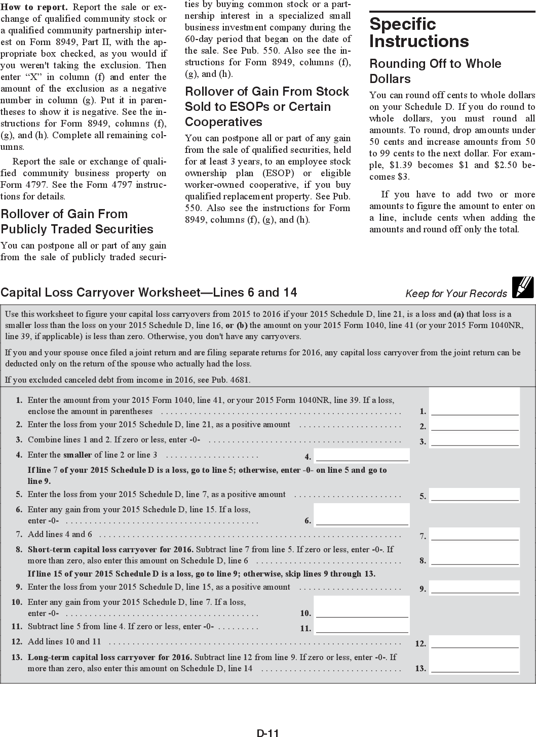 Capital Loss Carryover Worksheet Irs