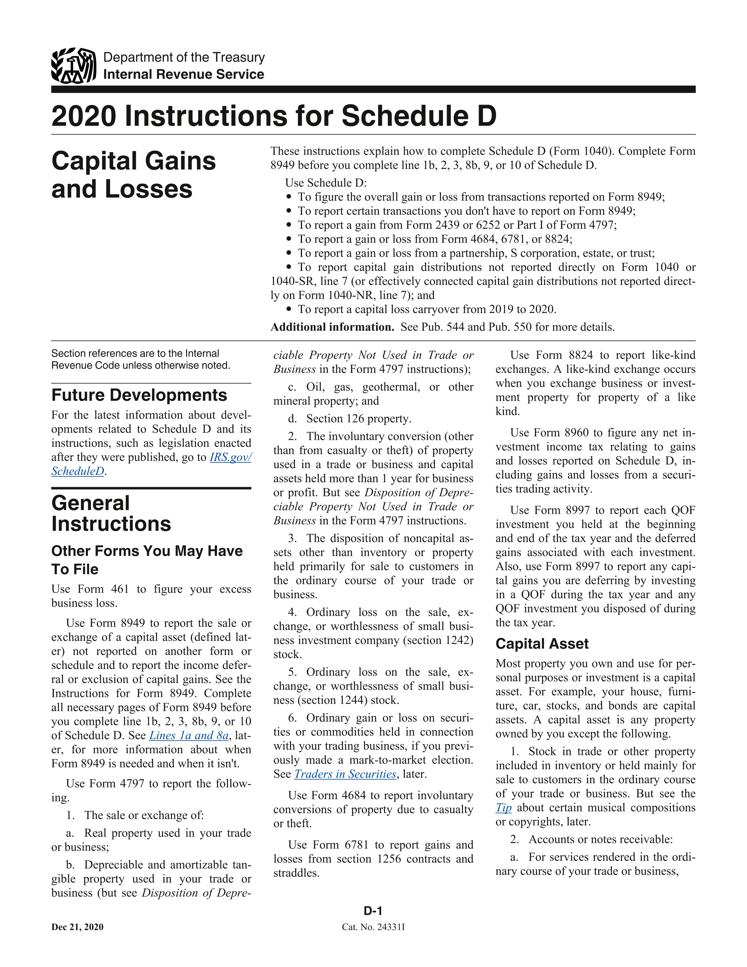 Irs Schedule D 2022 Irs Schedule D Instructions.