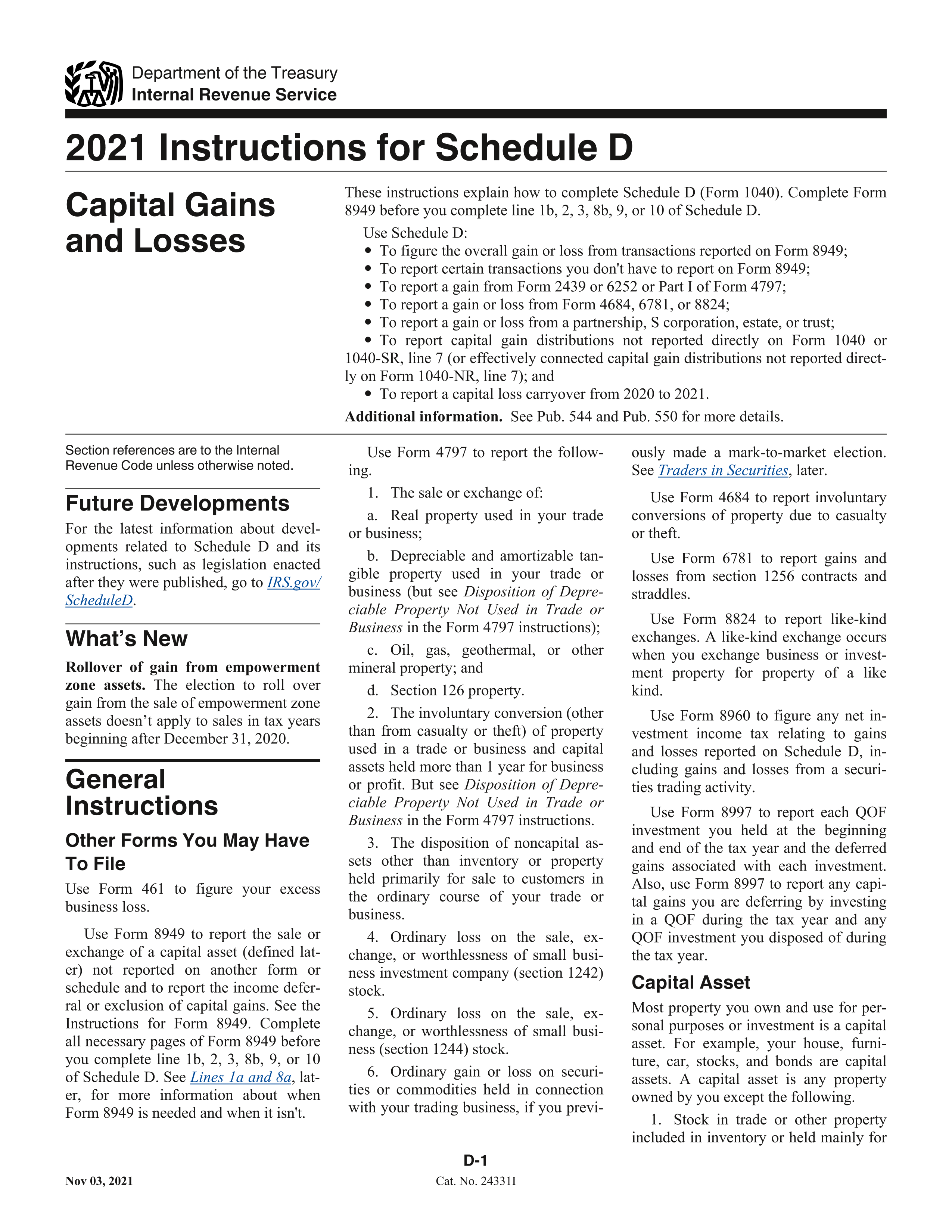 Irs schedule d instructions