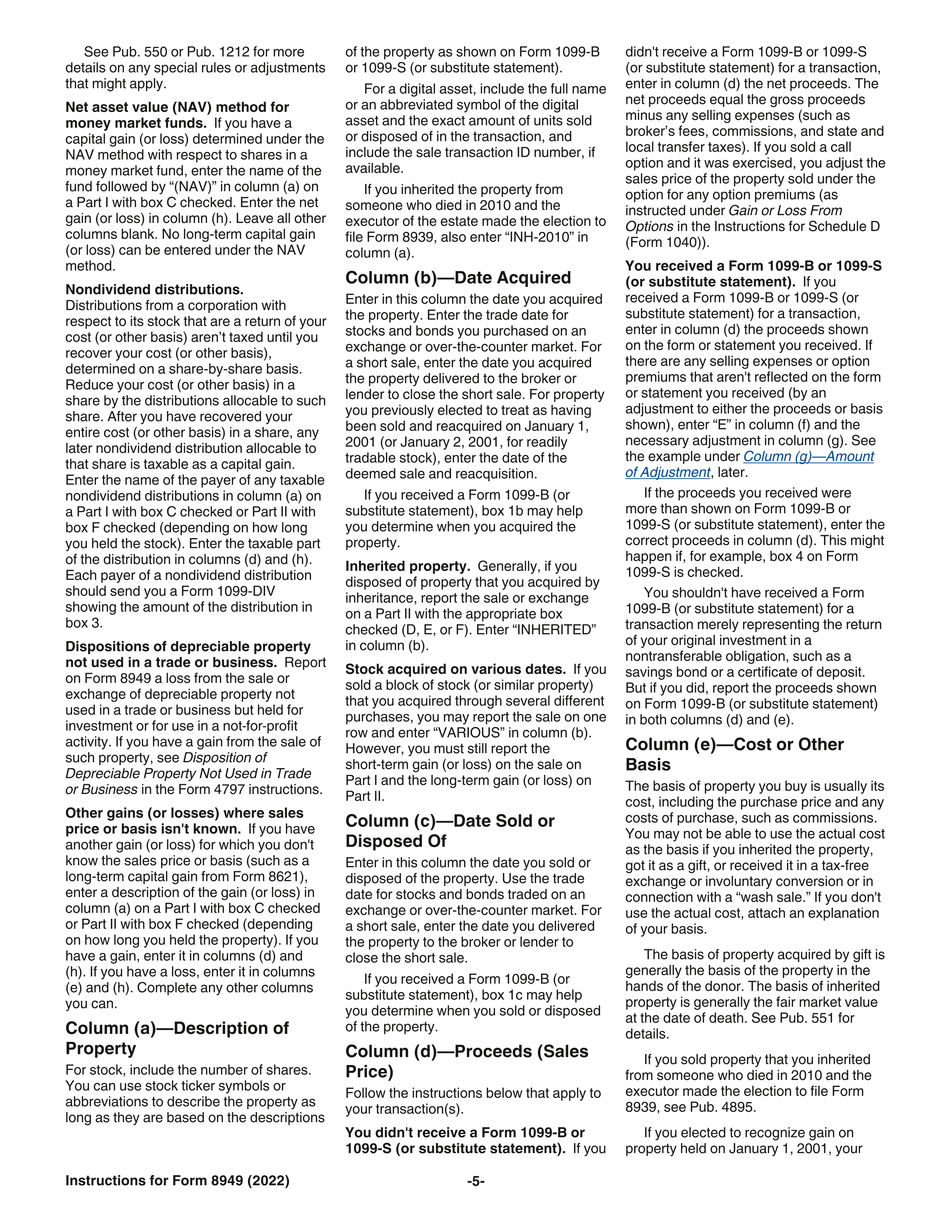 IRS Form 8949 Instructions