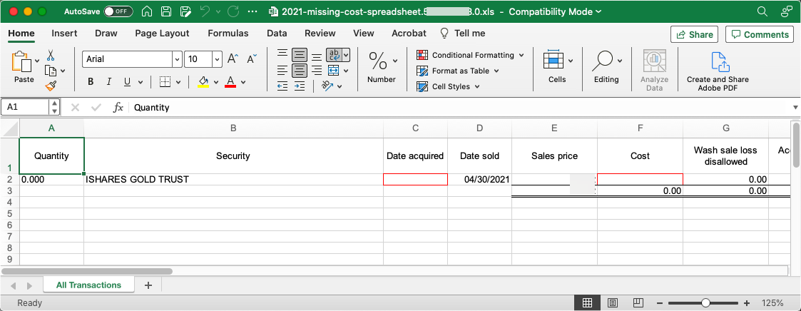Edited spreadsheet