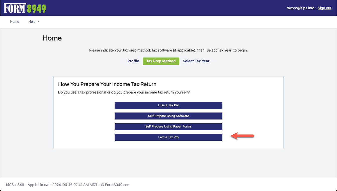 Select I am a Tax Pro