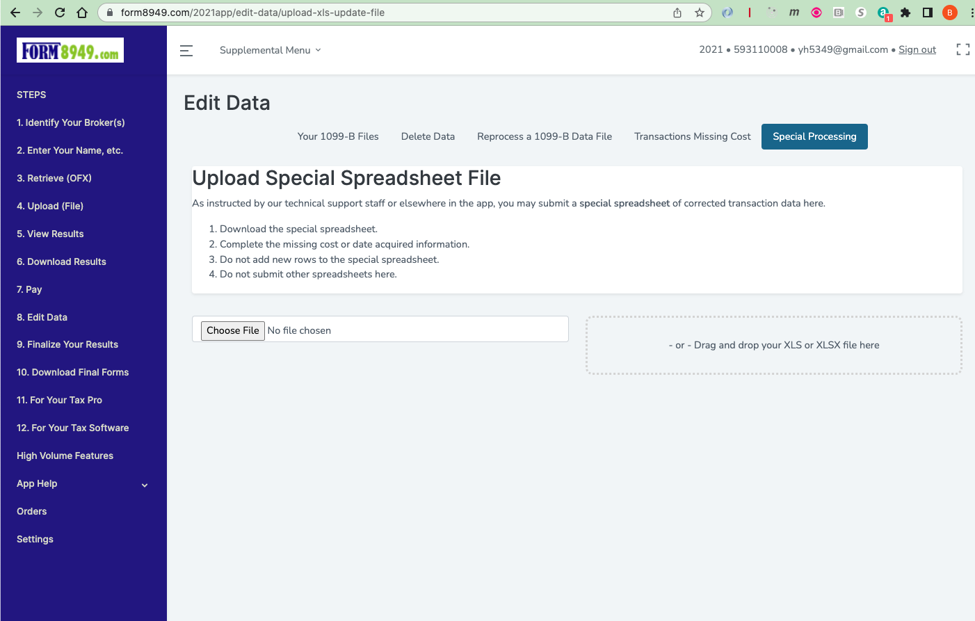 Upload spreadsheet
