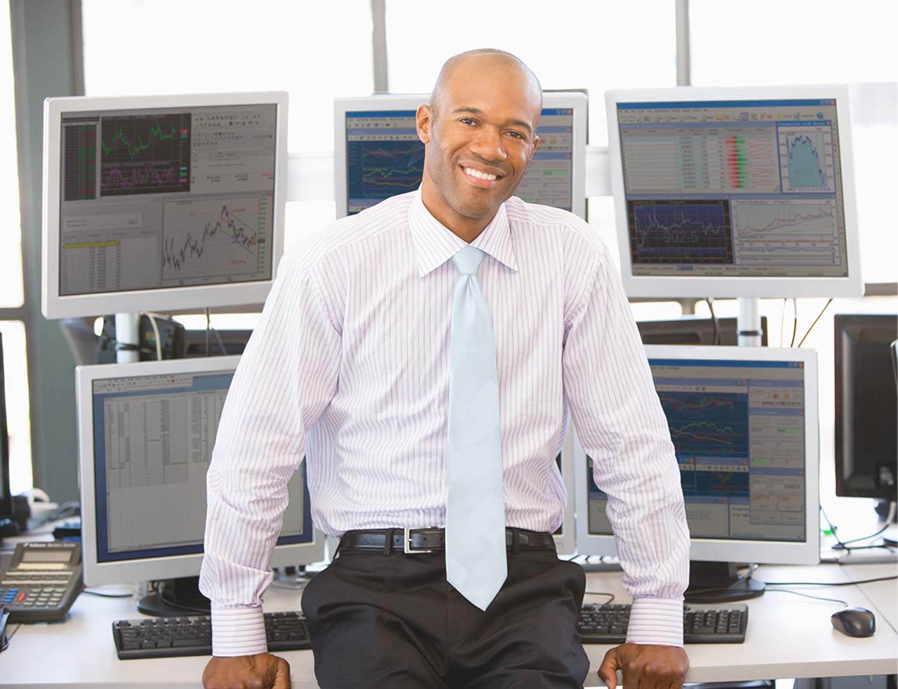 Stock trader with grey tie